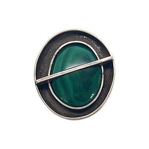 Signed FAF Sterling Silver Malachite Large Modernist Pendant #11700